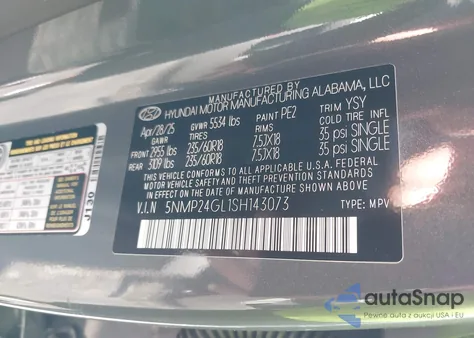 2025 Hyundai Santa Fe Sel из США, поврежденный, VIN 5NMP24GL1SH143073